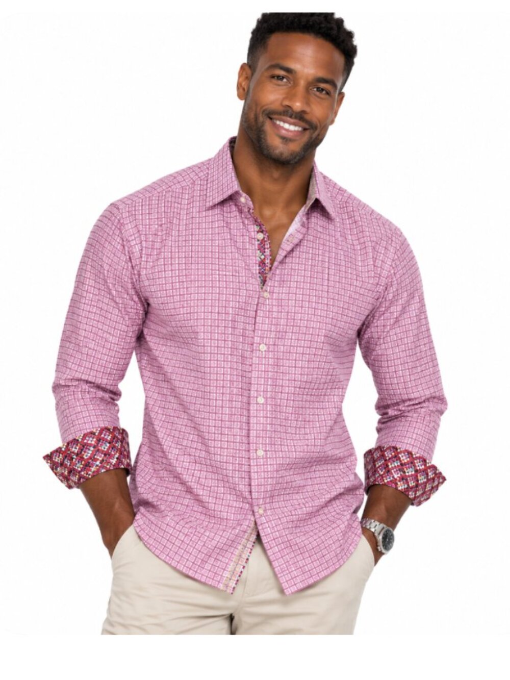 Robert Graham Men’s Large Pink Plaid / Geometric